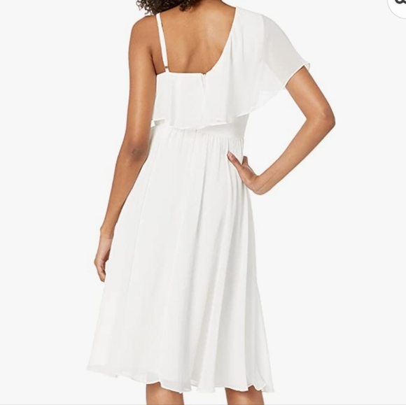 Dress the Population Claudia Ruffle Lace Chiffon One Shoulder Midi V Neckline - Picture 9 of 9